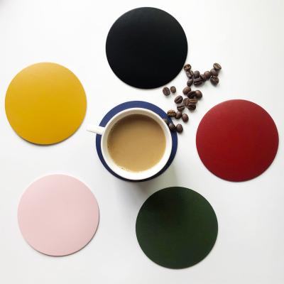 China Sustainable Factory Wholesale Promotional Gift Round Square Pure Color Outlet PU Leather Blank Coaster Coffee Cup Coaster Custom Logo for sale