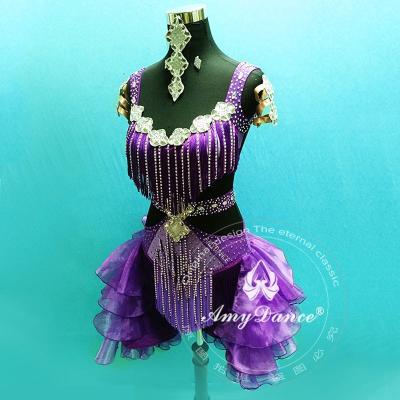 China Eco-friendly puffy style professional sexy latin dance costume cake topper dresses latin dance costume for sale