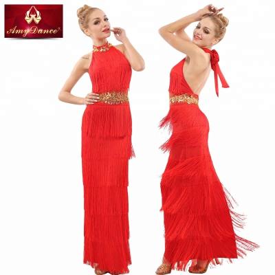 China Eco-friendly high-end high-end balance crystal sequin fringe chacha dance dress long latin dance costume for sale