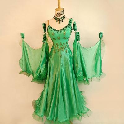 China Import Lycra Professional Competition Sleeveless Green Ballroom Dresses Adults for sale