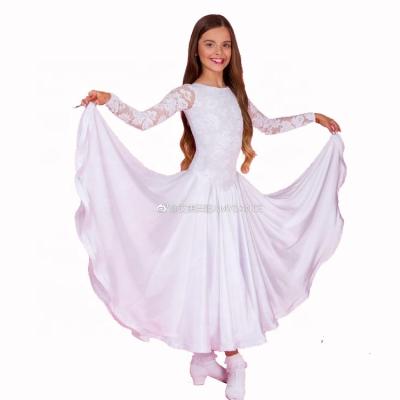 China Custom Made Professional Competition Ballroom Dancing Dresses Girls White Ballroom Dancing Dress Eco-friendly for sale