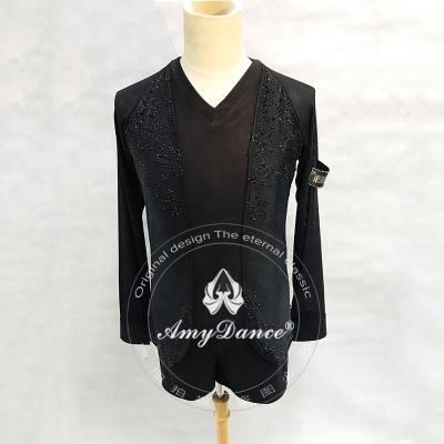 China Latin Dance Competition Design Dancer Leotard Long Sleeves Costume Eco-friendly / Breathable Crystals Dance Costumes for sale