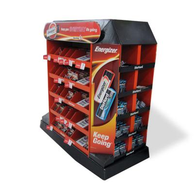 China For Retail Corrugated Battery 4 Position Cardboard Pallet Display Side Rack Display Stand For Supermarket for sale