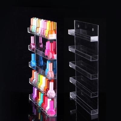 China Durable Custom Design 5 Shelves Partner 100% Clear Acrylic Tiered Wall Mounted Display For Nail Polish for sale