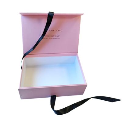 China Manufacturer Recycled Pink Shipping Boxes Logo Pink Cardboard Gift Custom Materials Packaging Boxes With Magnitic Ribbon for sale