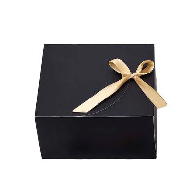 China Recycled Materials Black Ribbon Gift Wrap Box Customized Foldable Brown Kraft Paper Box With Logos Custom for sale