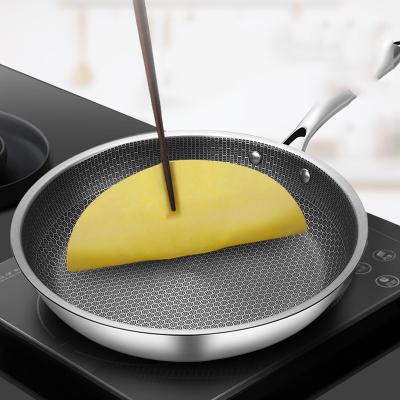 China Sustainable Full-Page Stainless Steel Honeycomb Frying Pan Household Fried Egg Steak Pancake Easy To Clean Nonstick Pan for sale