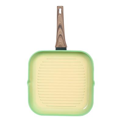 China Durable Aluminum Alloy Material With Wooden Handle Stick Pot Avocado Series Colored Square Non Frying Pan Amazon Preferred Factory for sale