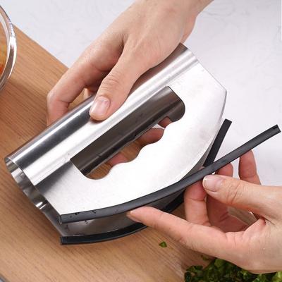 China Durable High Quality Durable Stainless Steel Herb Vegetable Chopper Set Double Blade Salad Knife Set With Protect Sleeve for sale