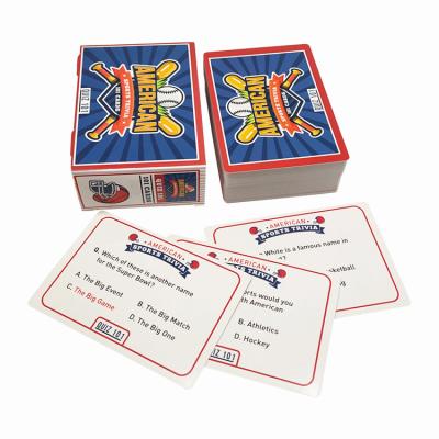 China Paper factory JP082 supplier direct quiz card game custom for kids and adult on 101 american sports trivia for sale