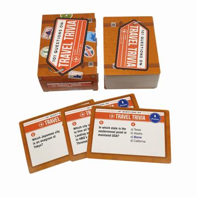 China JP083 Manufacturer Supplier Custom Quiz Card Game Paper Printing on 101 Travel Trivia Questions for Kids and Adults for sale