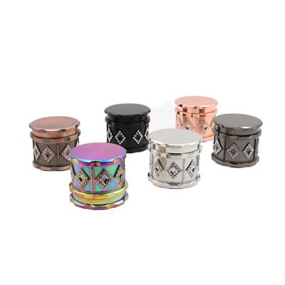 China Minimalist Accept Custom New Fashion Grid Multicolor Zinc Alloy Drum Smoke Grinder With Drill Metal Grinders for sale