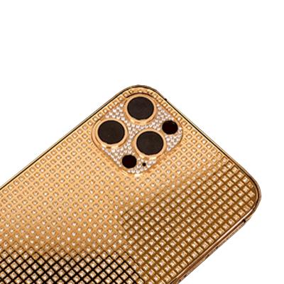 China Gold Plated Stainless+Hao Stone For iPhone 11&12&13 Series Luxury Drill Gold Plated Full Frame 24K Gold Cell Phone Cover Housing for sale