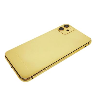 China Pad Accept Engraved Logo 24kt Real Gold Plated Cell Phone Housings For iphone 11 Gold Frame Housing for sale