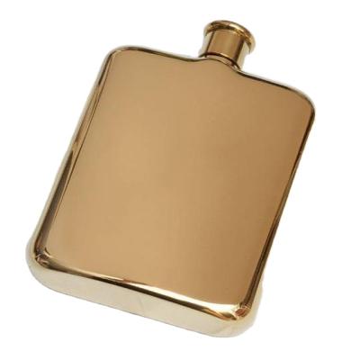 China Fashion And Polishing Finish OEM Logo 304 Custom Mirror Stainless Steel Plain 6oz Gold Plating Flat Hip Flask for sale