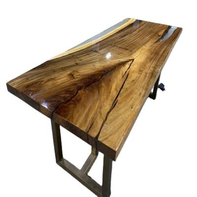 China Adjustable (height) Factory Direct Price Restaurant Solid Walnut Wood Kitchen Dinner Epoxy Resin Slab River Dining Table Top for sale