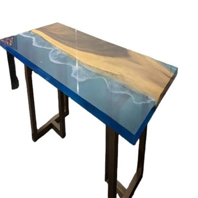 China Adjustable (height) Curved Home Furniture Factory Direct Restaurant Solid Walnut Epoxy Resin Slab Wood River Dining Table Top for sale