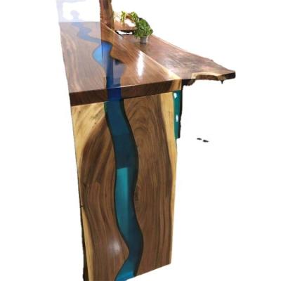 China Adjustable (height) Factory Direct Price Restaurant Solid Walnut Wood Kitchen Dinner River Epoxy Resin Slab Dining Table Top for sale