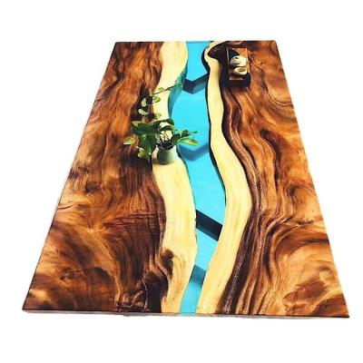 China Adjustable (height) Dining Room Furniture Factory Direct Restaurant Kitchen Solid Walnut Wood Dining Epoxy Resin Slab River Table Top for sale