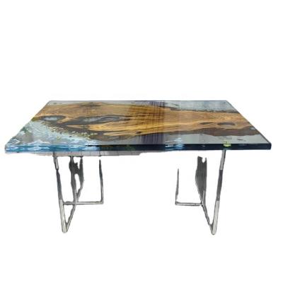 China Adjustable (height) Cheap Price Factory Direct Restaurant Furniture Walnut table solid wood epoxy resin slab river dining table top for sale