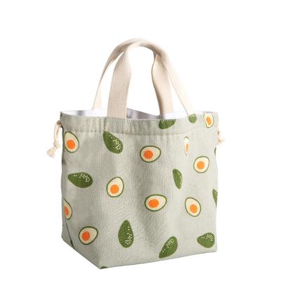 China Avocado Folding Printing Eco Organic Natural Cotton Calico Drawstring Lunch Bag With Logo Printed Customized for sale