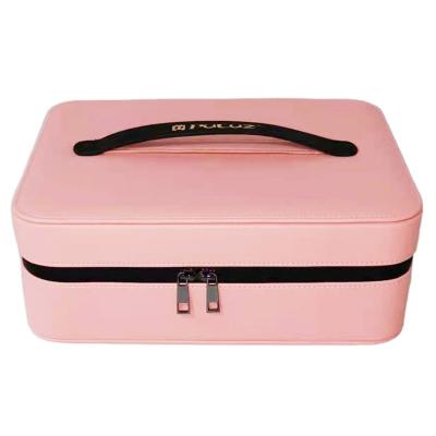 China Wholesale Fashion Waterproof Portable Organize To Make Up Case Travel Beauty Mini Cosmetic Case With Lights PU And Usb Interface for sale