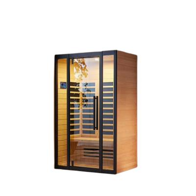 China Custom Computer Control Panel Tempered Glass Hemlock Structure Lightwave Far Infrared Sauna for sale