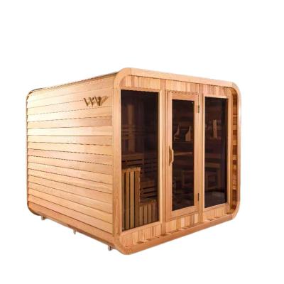 China Solid Wood Outdoor Computer Control Panel Villa Barrel Sauna Hemlock/Red Cedar Wooden Wet Steam Traditional Sauna Room for sale