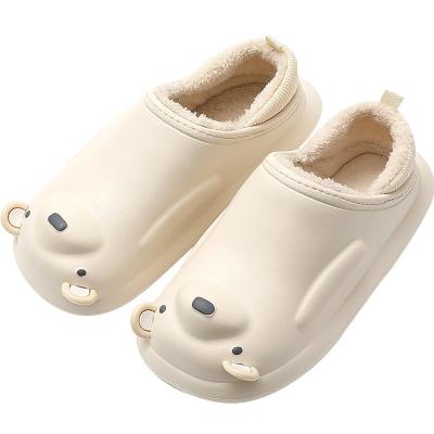 China Fashion trend cute bear three-dimensional slippers autumn and winter EVA plush warm waterproof non-slip slippers for sale