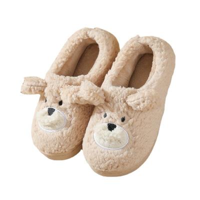 China Cute Cartoon Bear Anti-skid Bag With Cotton Slippers Winter Warm Indoor Home Plush Slippers Girls Cotton Non-slip Shoes for sale