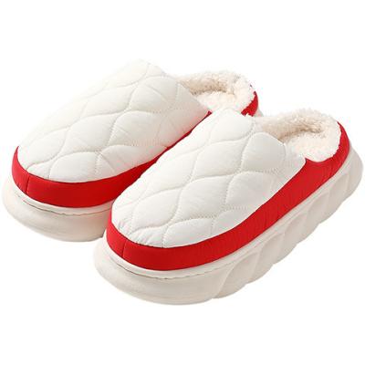 China Light Weight Down Plush Platform Slippers Cotton Fabric Waterproof Slippers Men's Warm Non-slip Indoor Home Slippers for sale