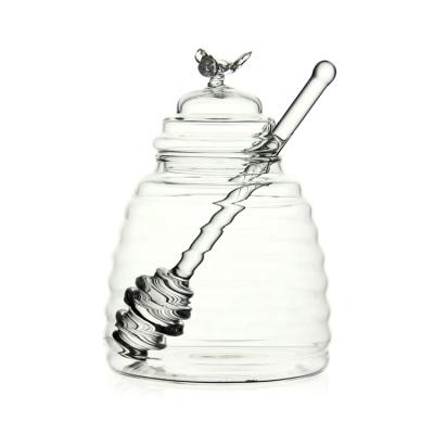 China Modern handmade glass honey jar honeycomb shape storge jar for honey for sale