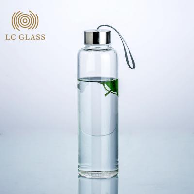 China Viable wholesale cheap travel glass water bottle 550ml with metal lid for sale