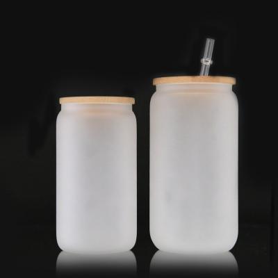 China US Warehouse 16Oz 20Oz 25Oz Stocked Sublimation Frosted Clear Reusable Beer Double Wall Water Bottle Glass Beer Cans With Bamboo Lid for sale