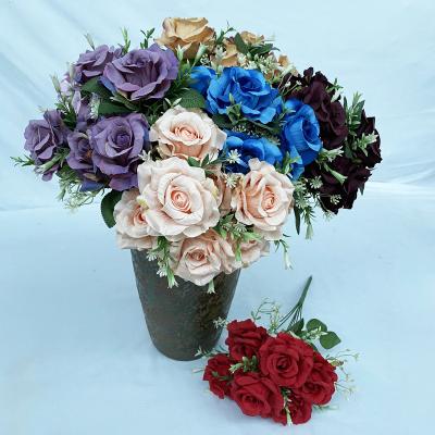 China Swept Phoenix Cloth 7 Heads Rose Artificial Flowers Plants Bouquet and Decor Flowers for sale