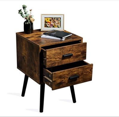 China (Other) Brown Adjustable Rustic Hotel Beside End Table With Two Drawer Nightstand Side Table for sale