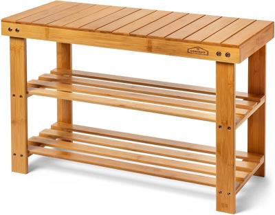 China Sturdy Living Room Furniture Bamboo 3 Tier Shoe Rack Bench Shoe Organizer Entry Bench for sale