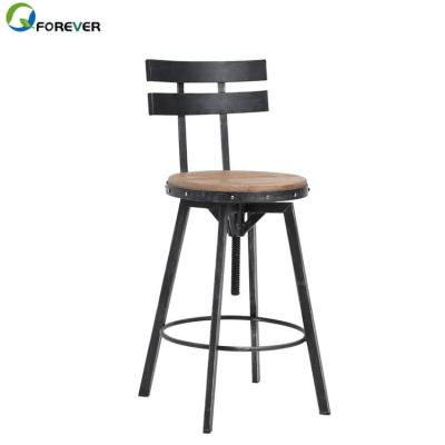 China Vintage luxury modern industrial metal furniture classic design high swivel bar stool wooden chair for hotel and restaurant for sale