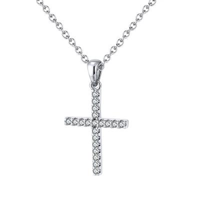 China 2021 TRENDY For Women Jewelry 925 Sterling Silver Cable Chain Cross CZ Trendy Stone Claw Setting Pendant Necklace Jewelry for sale