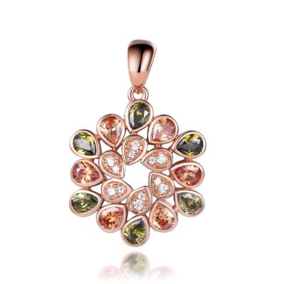 China Vintage Highly Customized 925 Sterling Silver Jewelry Vintage 3 Layers Stone Pendant ZIRCON Rose Gold Plated for sale