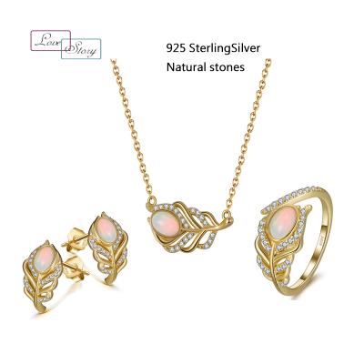 China High Shiny Polished Custom Jewelry Sets 925 Sterling Silver Necklace Rings And Earrings 18K Gold Plated Silver Natural Gemstone Jewelry Set For Girls for sale