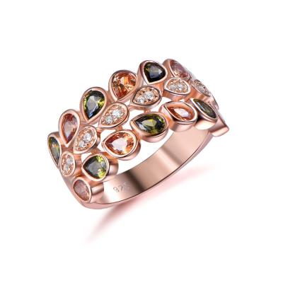 China 2021 Vintage Adjustable Round Vintage 3 Layers Rose Gold Plated Women Jewelry 925 Sterling Silver Synthetic Diamond Cocktail Rings for sale