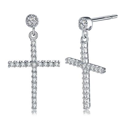 China Wholesale Custom High Quality Romantic Ladies Earrings Women Jewelry 925 Sterling Sliver Cross Zircon Drop Earrings For Women for sale