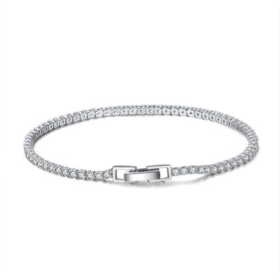 China TRENDY Fashion Silver Plated Cubic Zircon Bracelet Round Cut Girls 925 Sterling Silver Tennis Bracelets Men Women Charm Jewelry 2/3/4mm for sale