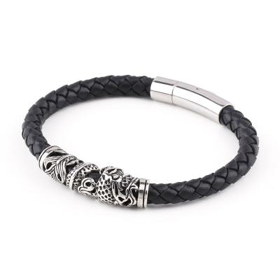 China 2021 Men's Bracelet Jewelry 2021 Awesome High Quality Stainless Steel Chain Leather With Buckle Genuine Leather Strap for sale