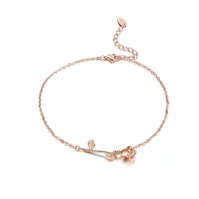 China Wholesale Custom Cheap FASHIONABLE 925 Sterling Silver Claw Setting 3 Layer Rose Gold Plated Tennis Flower Zircon Anklets for sale