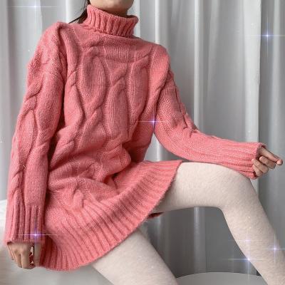 China 2021 New Color Twisted Rope Sweater High Neck Sweater Oversized Sweater Coat Anti-Wrinkle High Sleeve Neck Sweater Coat for sale