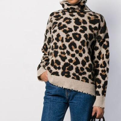 China 2021 New Popular Women's Anti-wrinkle Anti-wrinkle Women's Long Sleeve Leopard Knitted Sweater Sweater for sale