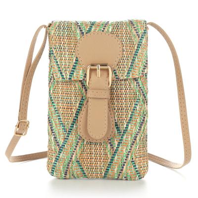 China Lightweight Synthetic Straw Bohemian Phone Crossbody Bag Daily Use Casual Woven Crossover bag small sling purse for sale