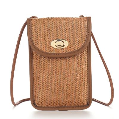 China Light Weight Synthetic Straw Bright colors Phone Crossbody Bag Daily Use Casual Woven Crossover bag small sling purse for sale